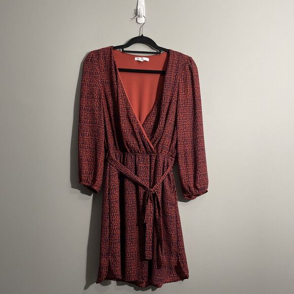 DR2 Women’s Red Dress – Belted Waist, V-Neck, Pockets | Size S - Picture 1 of 16